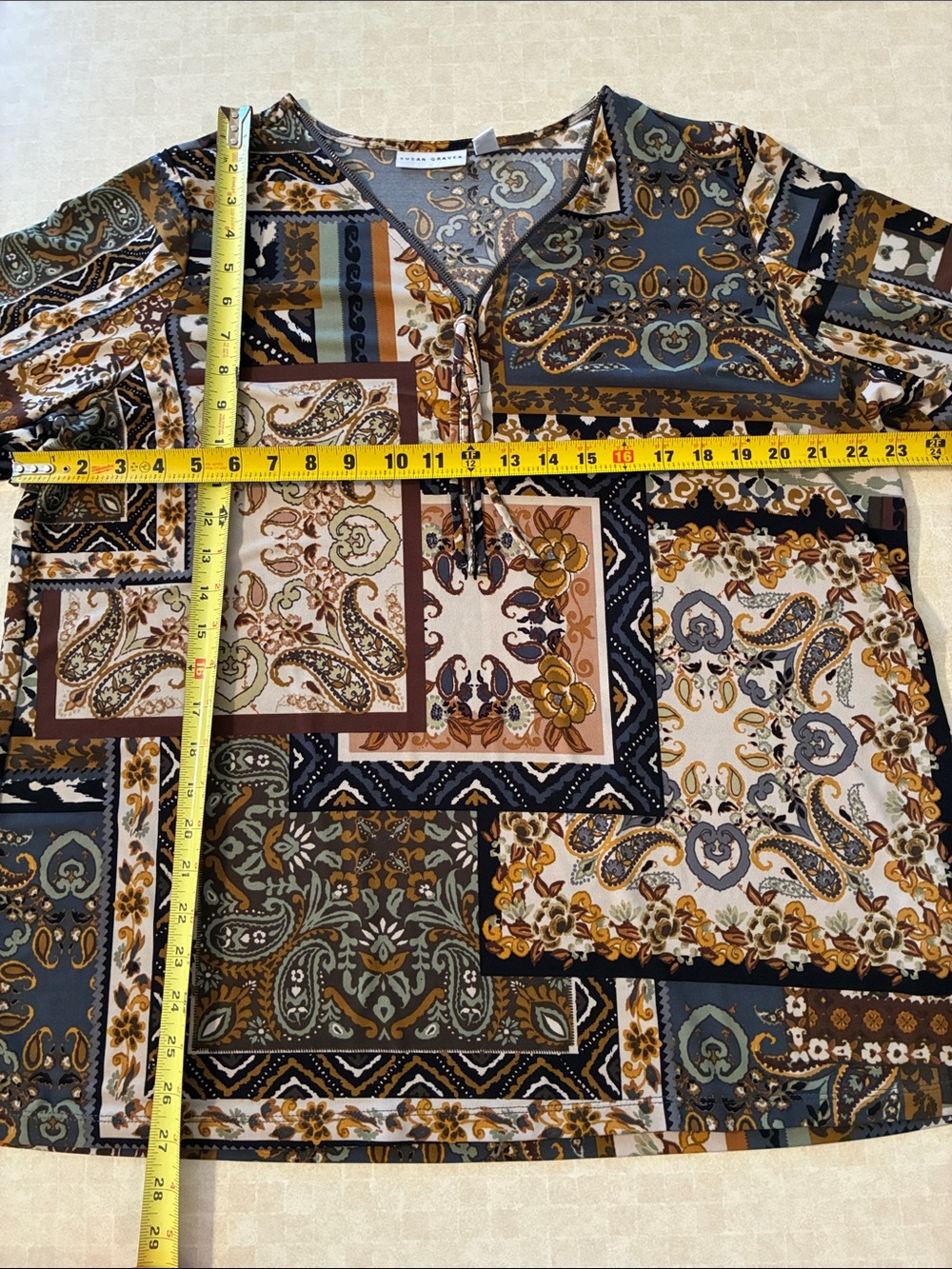 Susan Graver Paisley/Floral Printed V-Neck Top XL - Picture 5 of 10